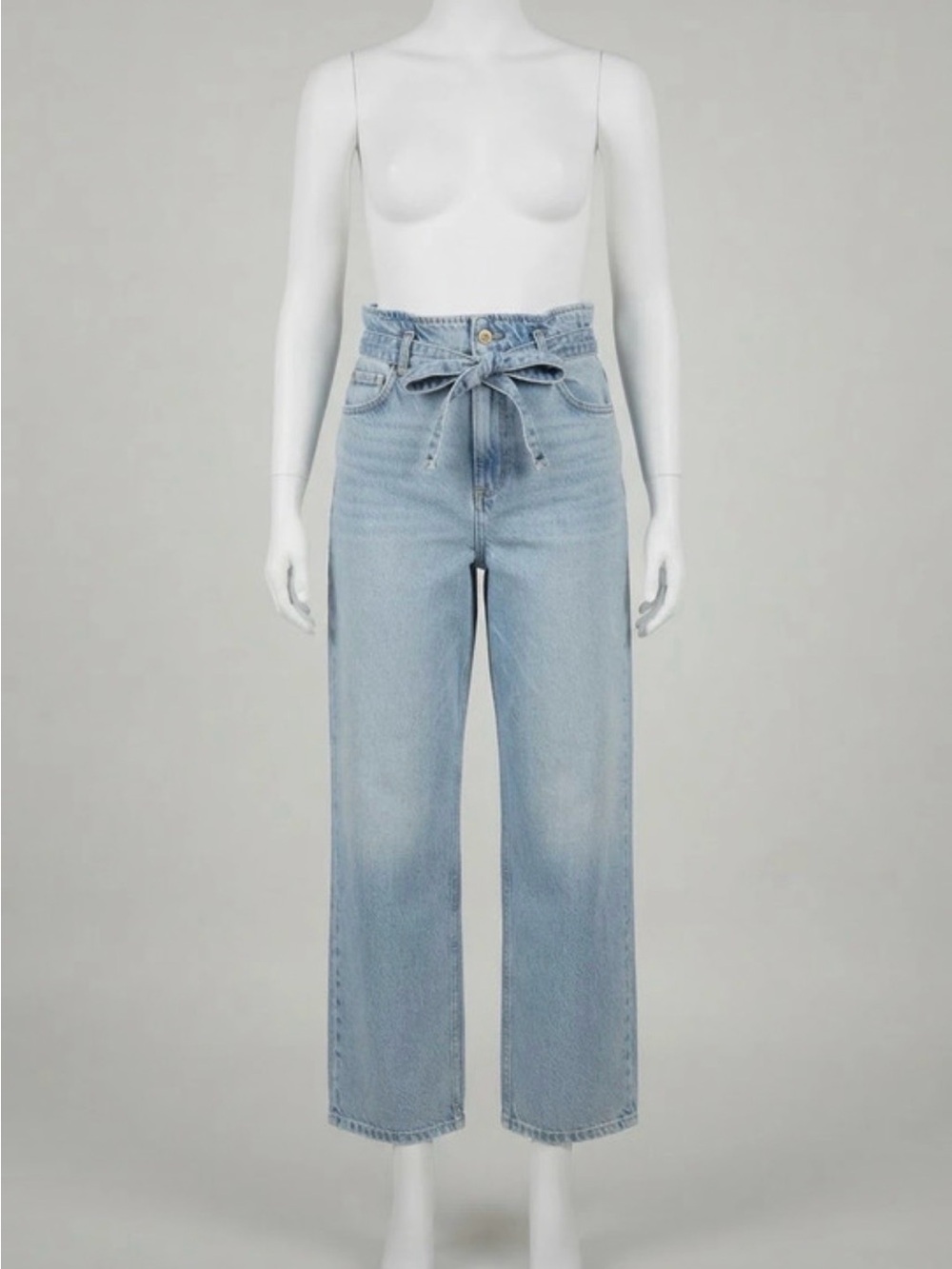 H&M Light Blue Straight Leg Paperbag Jeans with Tie
